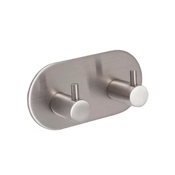 CONTEMPORARY DOUBLE ROBE HOOK ON SELF ADHESIVE OVAL PLATE